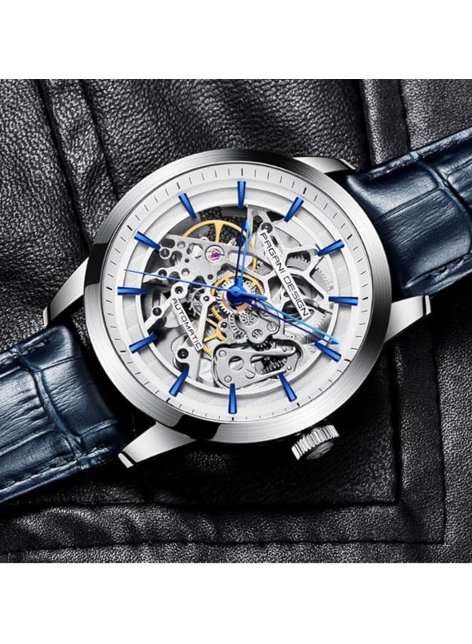 باغاني ديزاين الرجال التلقائي حزام من الجلد ووتش ، للماء ووتش ، الأزياء ووتش ، بد - 1638 الفضة الأزرق - Image 5