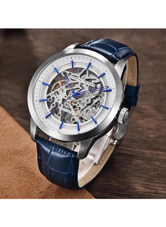 باغاني ديزاين الرجال التلقائي حزام من الجلد ووتش ، للماء ووتش ، الأزياء ووتش ، بد - 1638 الفضة الأزرق - Image 3