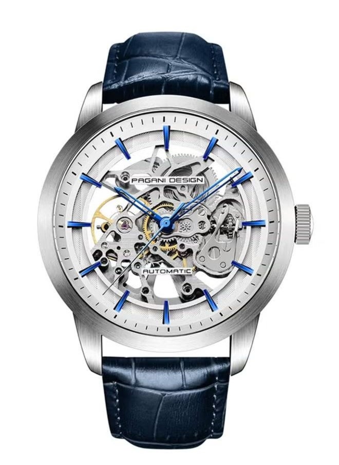 PAGANI DESIGN Men's automatic leather strap watch, waterproof watch, fashion watch, PD-1638 Silver Blue  - Image 1