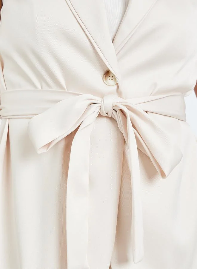Styli  Off-White Waist-Tie Blazer Vest and Wide Leg Pant Co-Ords for Women | Best Price UAE