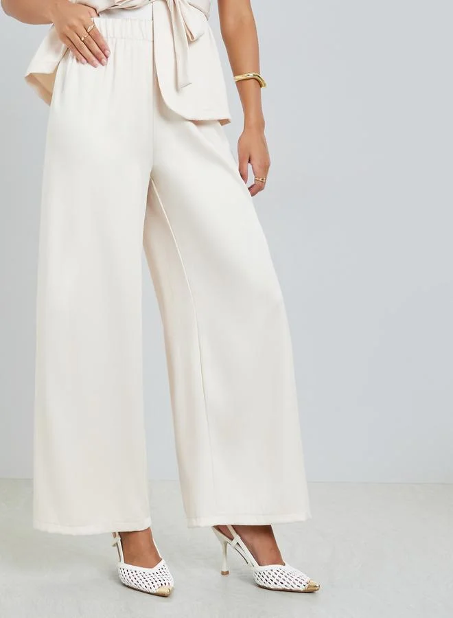 Styli  Off-White Waist-Tie Blazer Vest and Wide Leg Pant Co-Ords for Women | Best Price UAE