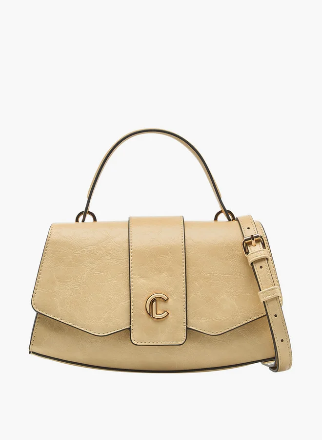 لو كونفورت Solid Satchel Bag with Detachable Strap and Button Closure
