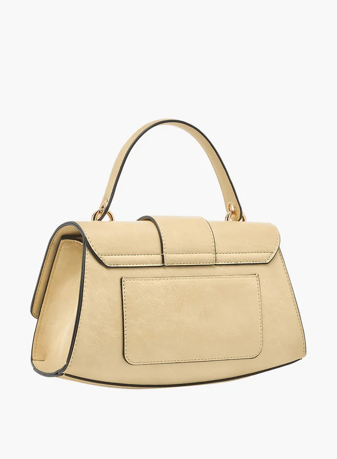 Le Confort Solid Satchel Bag with Detachable Strap and Button Closure