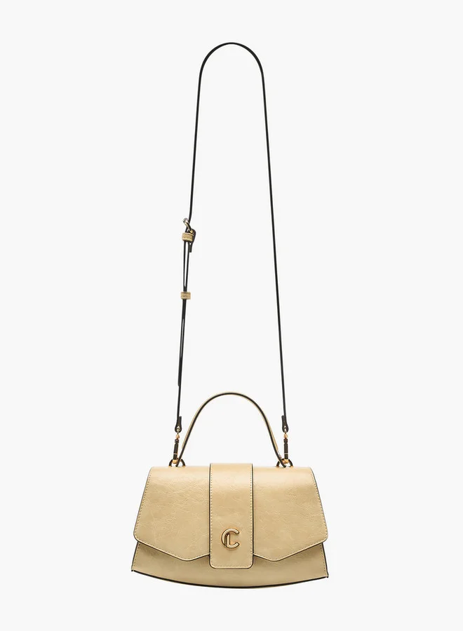 Le Confort Solid Satchel Bag with Detachable Strap and Button Closure