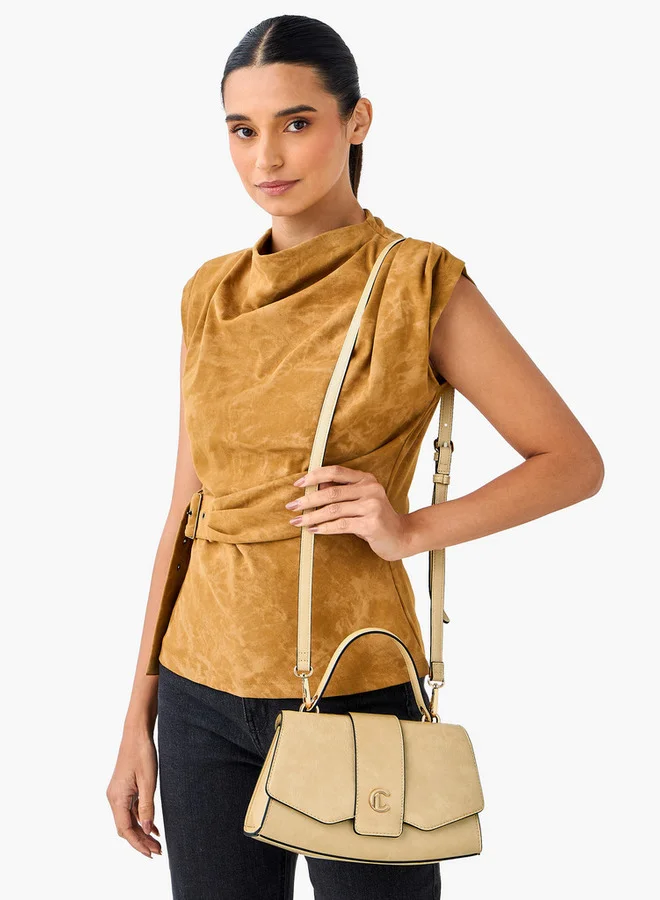 لو كونفورت Solid Satchel Bag with Detachable Strap and Button Closure
