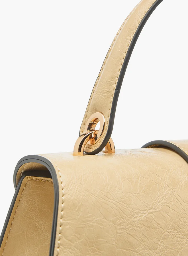 Le Confort Solid Satchel Bag with Detachable Strap and Button Closure