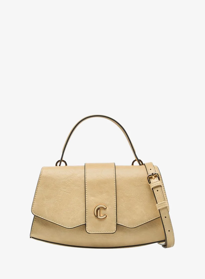 Le Confort Solid Satchel Bag with Detachable Strap and Button Closure