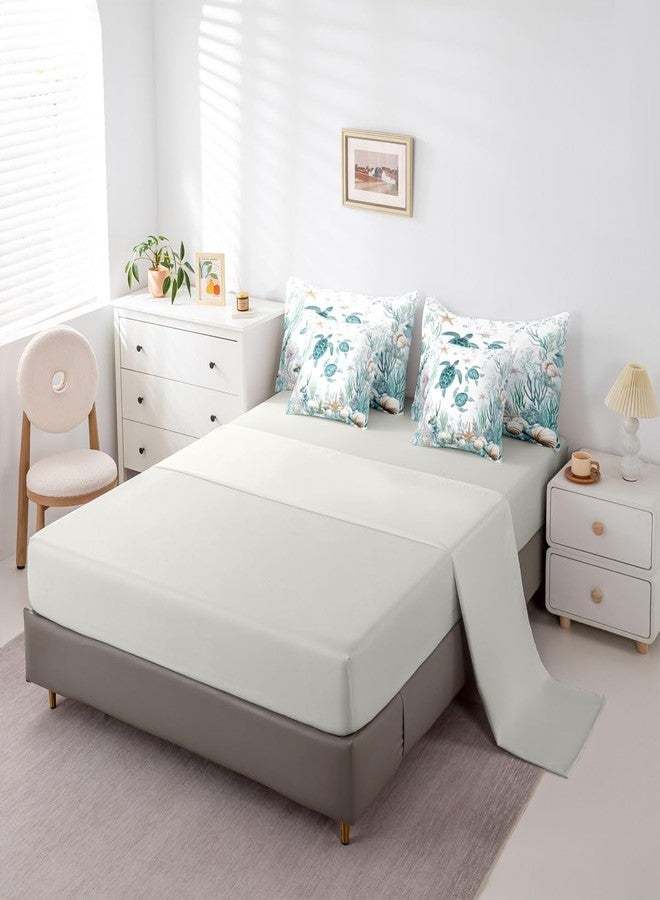 Erosebridal Blue Teal Ocean Bedding Sets Coastal Turtle Comforter Set 7 Piece Bed In A Bag Twin, Kids Boys Girls Teens,Sea Creature Animals Comforter And Sheets Underwater Starfish Seashell Beach Bed Set - Image 4