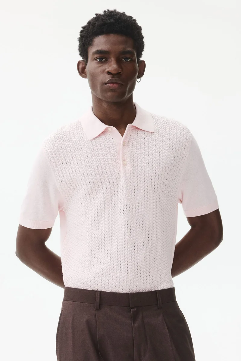 H&M Slim Fit Cable-knit polo shirt