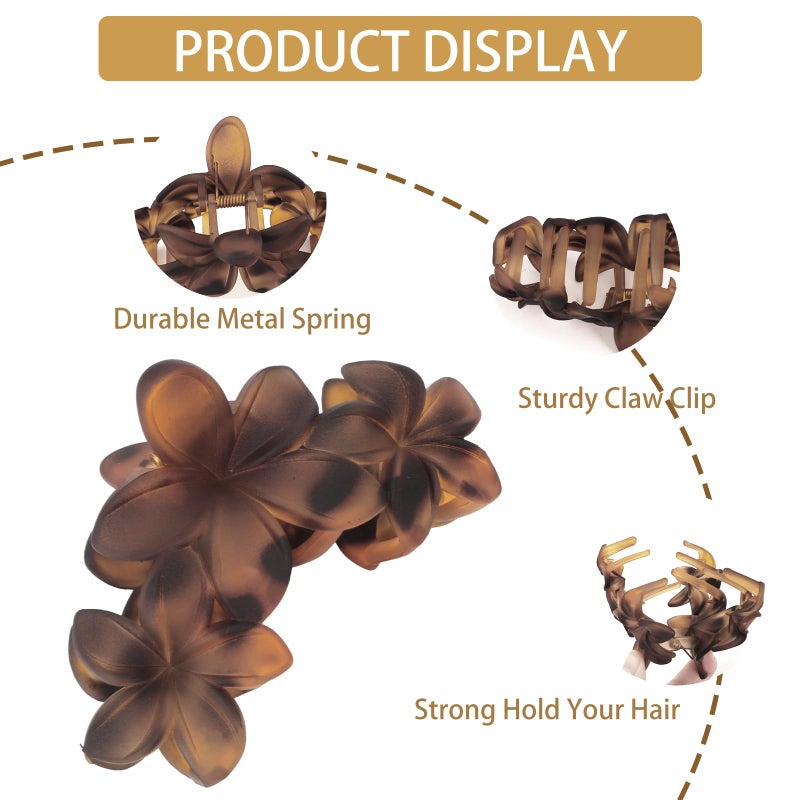 ANBALA 4Pcs Hair Claw Clips Flower Hair Clips French Jaw Clip Plumeria Flower Claw Clips for Women Girls (Leopard Print) - Image 3