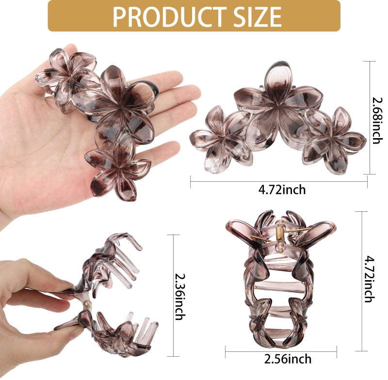 ANBALA 4Pcs Hair Claw Clips Flower Hair Clips French Jaw Clip Plumeria Flower Claw Clips for Women Girls (Leopard Print) - Image 2