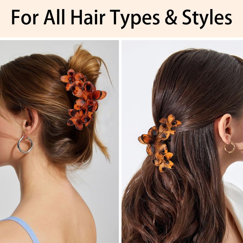 ANBALA 4Pcs Hair Claw Clips Flower Hair Clips French Jaw Clip Plumeria Flower Claw Clips for Women Girls (Leopard Print) - Image 4