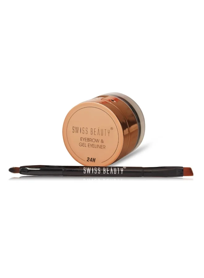 Swiss Beauty Swiss Beauty Waterproof Eyebrow & Gel Eyeliner 3 In 1 With Brush | Smudge Proof Gel Eyeliner And Eyebrow Definer Pencil | Shade- 01 Black, 7G