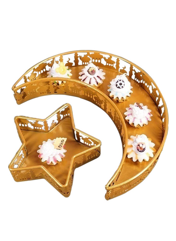 Perfii Moon Star Serving Tray for Dessert Pastry Eid Ramadan Serving Tray Platter for Fruit Nuts Candy Snacks Serving Dishes  - Image 1