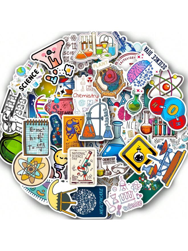 50/100pcs Children Science Stickers, Fun Chemistry, Biology, Physics, Science Classroom Decor, Teacher Science Experiment Lab Stickers, Suitable For Laptop, Water Bottle, Laptop, Science Party Gifts And Decoration, For Teens And Adults, Back To School, Vision Board Supplies