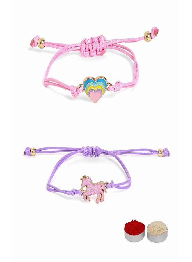 El Regalo 2PCs Cute Kids Bracelet Rakhi Combo Sets- Fancy Kids Rakhi for Brother/Sister with Roli Chwal, Rakhi Message Card in Rakhi Box for Babies/Toddlers/Kids (Unicorn & Heart Rakhi) - Image 1