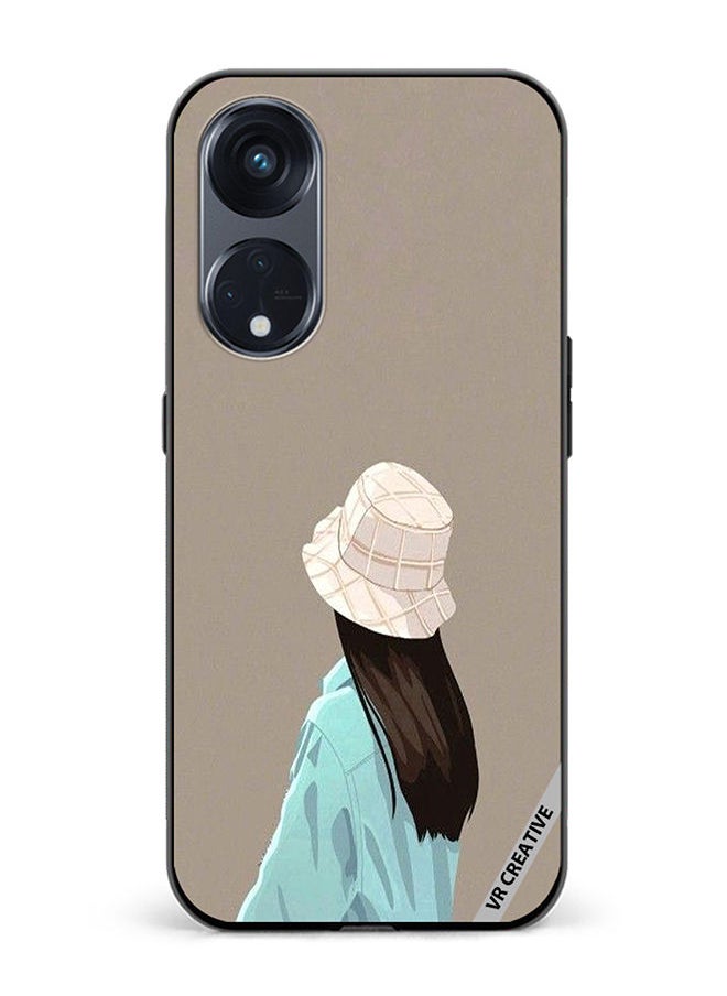 VR CREATIVE - Protective Case Cover For Oppo Reno8 T 5G Brown Hat Girl Design Multicolour - Image 1