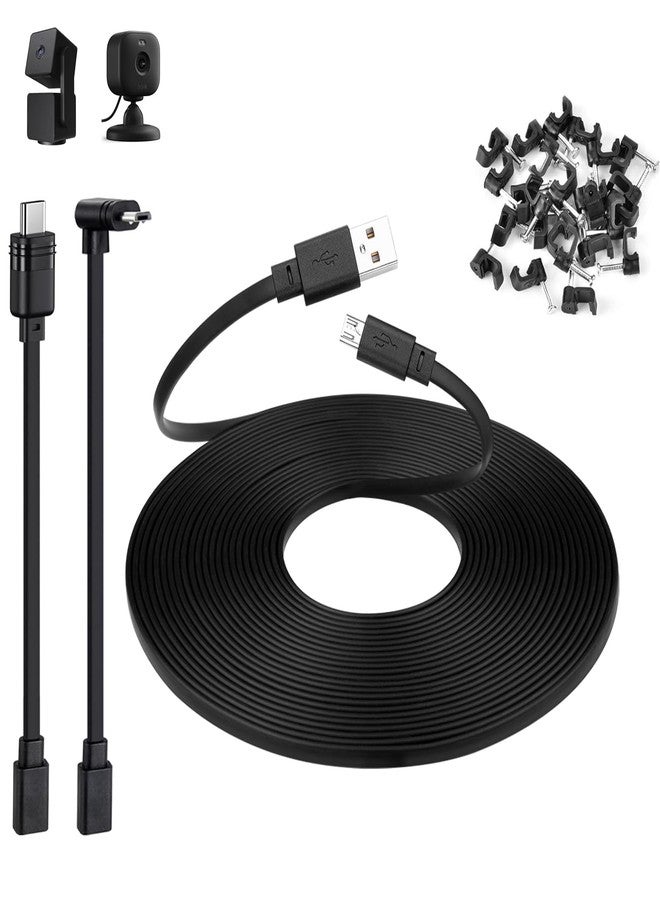 Smays 50 ft Extension Cable Compatible with WYZE Cam Pan v3, WYZE Cam v4, Blink Mini 2 Camera, Long Flat Micro USB Power Cord with USB C Adapter, Black - Image 1