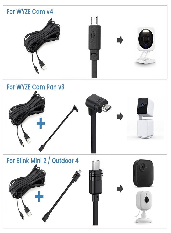 Smays 50 ft Extension Cable Compatible with WYZE Cam Pan v3, WYZE Cam v4, Blink Mini 2 Camera, Long Flat Micro USB Power Cord with USB C Adapter, Black - Image 2