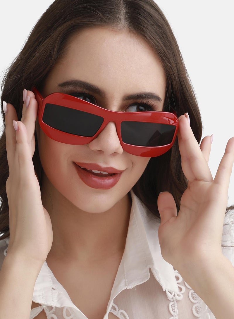 Haute Sauce Solid Rectangular Sunglasses - Red - Image 3