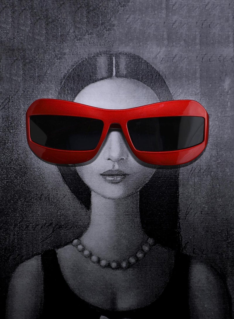 Haute Sauce Solid Rectangular Sunglasses - Red - Image 1