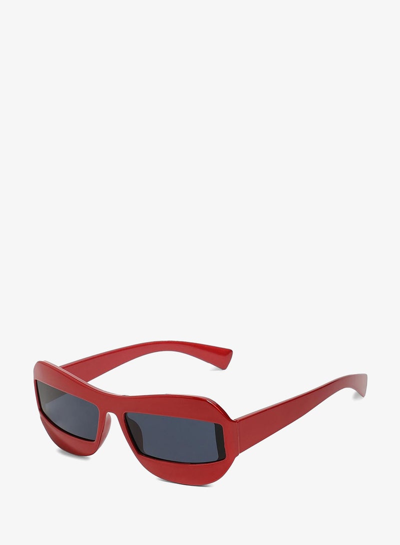 Haute Sauce Solid Rectangular Sunglasses - Red - Image 5
