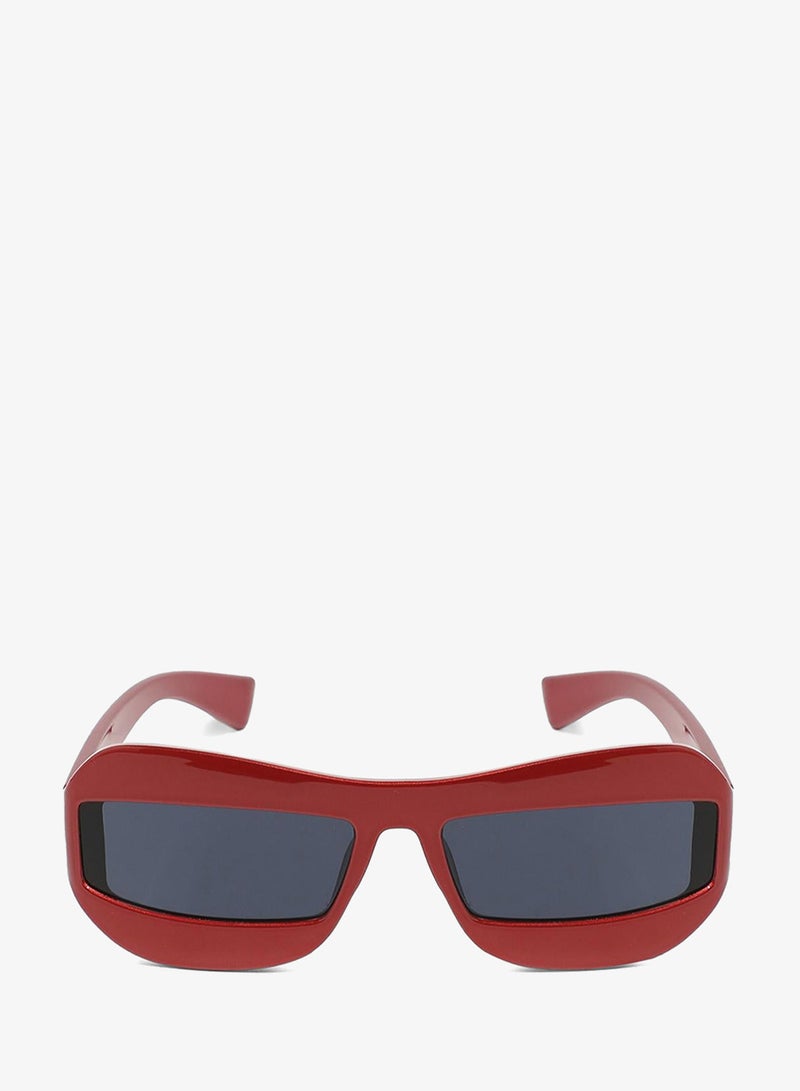 Haute Sauce Solid Rectangular Sunglasses - Red - Image 4