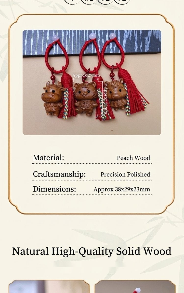Cute Wood 12‑Zodiac Animal Keychain Pendant,Hand‑Carved Wooden Tassel Bag Charm Hanging Ornament Gift - Image 4