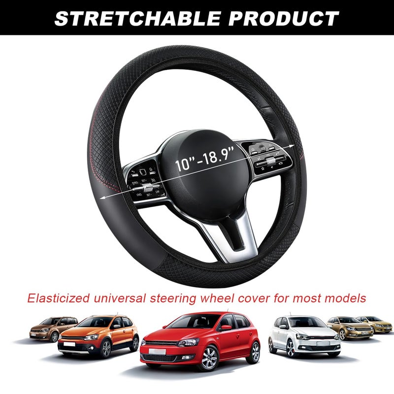 DXNQ Car Steering Wheel Cover, 15 Inch Carbon Fiber Leather Stitching Color Steering Wheel Protector, Anti-Slip Elastic Breathable Steering Wheel Cover Stylish Decor for Most Cars (Black, AD) - Image 2