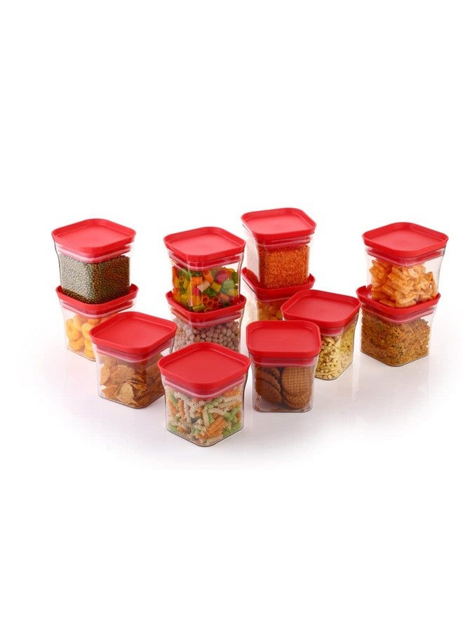 YouBee® Unbreakable Air Tight Kitchen Storage Container for Rice | Dal | Atta, BPA-free, Flour | Cereals | Snacks | Stackable | Modular, 600 Ml Set 12 (Red) - Image 3