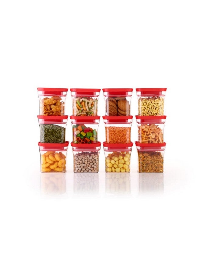 YouBee® Unbreakable Air Tight Kitchen Storage Container for Rice | Dal | Atta, BPA-free, Flour | Cereals | Snacks | Stackable | Modular, 600 Ml Set 12 (Red) - Image 2