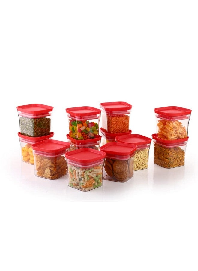 YouBee® Unbreakable Air Tight Kitchen Storage Container for Rice | Dal | Atta, BPA-free, Flour | Cereals | Snacks | Stackable | Modular, 600 Ml Set 12 (Red) - Image 1