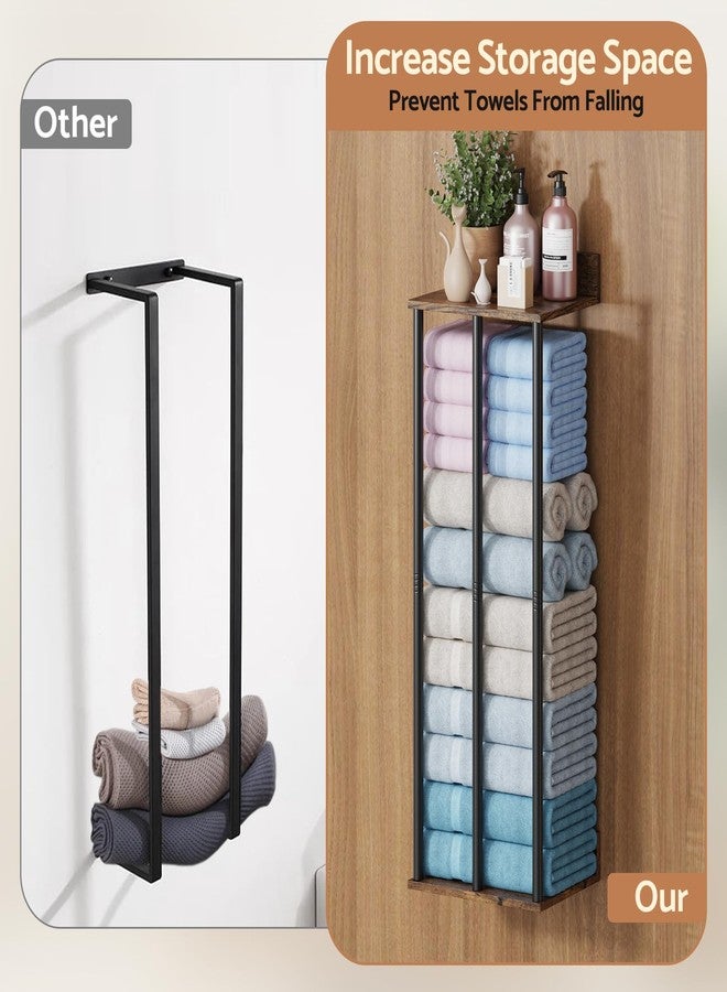 WHEARTED Towel Racks for Bathroom Wall Mounted, Upgraded Bathroom Towel Holder Bath Storage Rack for Rolled Towels, Small Towels, Rustic Towel Organizer Rack with Shelf - Image 5