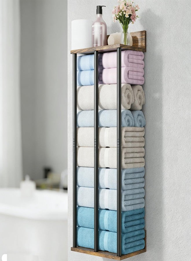 WHEARTED Towel Racks for Bathroom Wall Mounted, Upgraded Bathroom Towel Holder Bath Storage Rack for Rolled Towels, Small Towels, Rustic Towel Organizer Rack with Shelf - Image 1