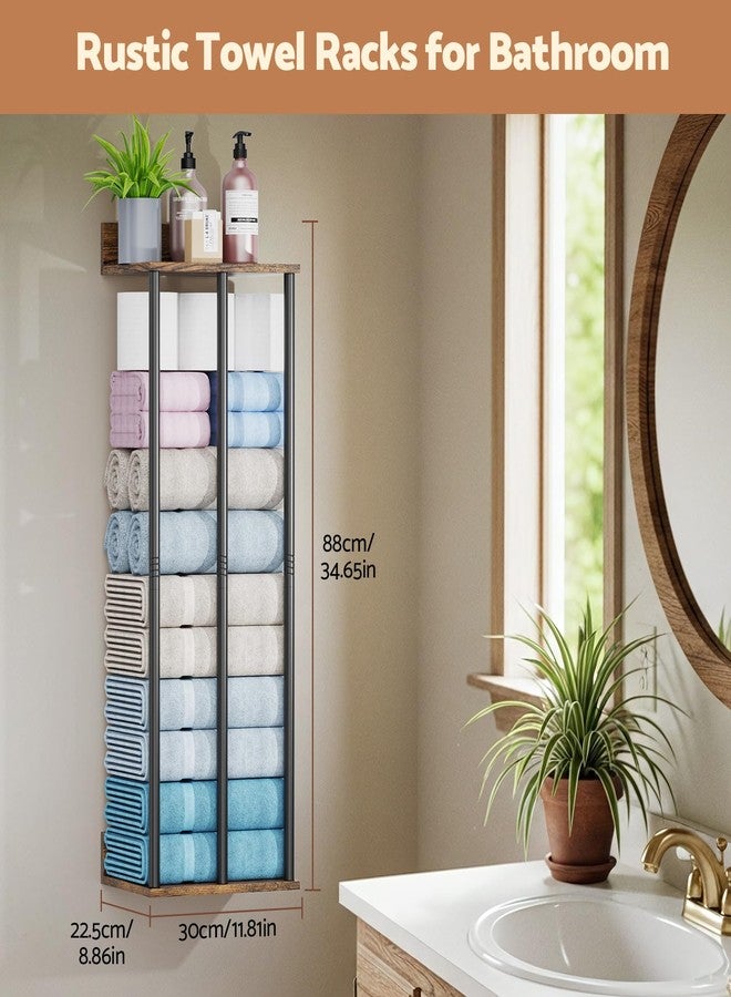 WHEARTED Towel Racks for Bathroom Wall Mounted, Upgraded Bathroom Towel Holder Bath Storage Rack for Rolled Towels, Small Towels, Rustic Towel Organizer Rack with Shelf - Image 3