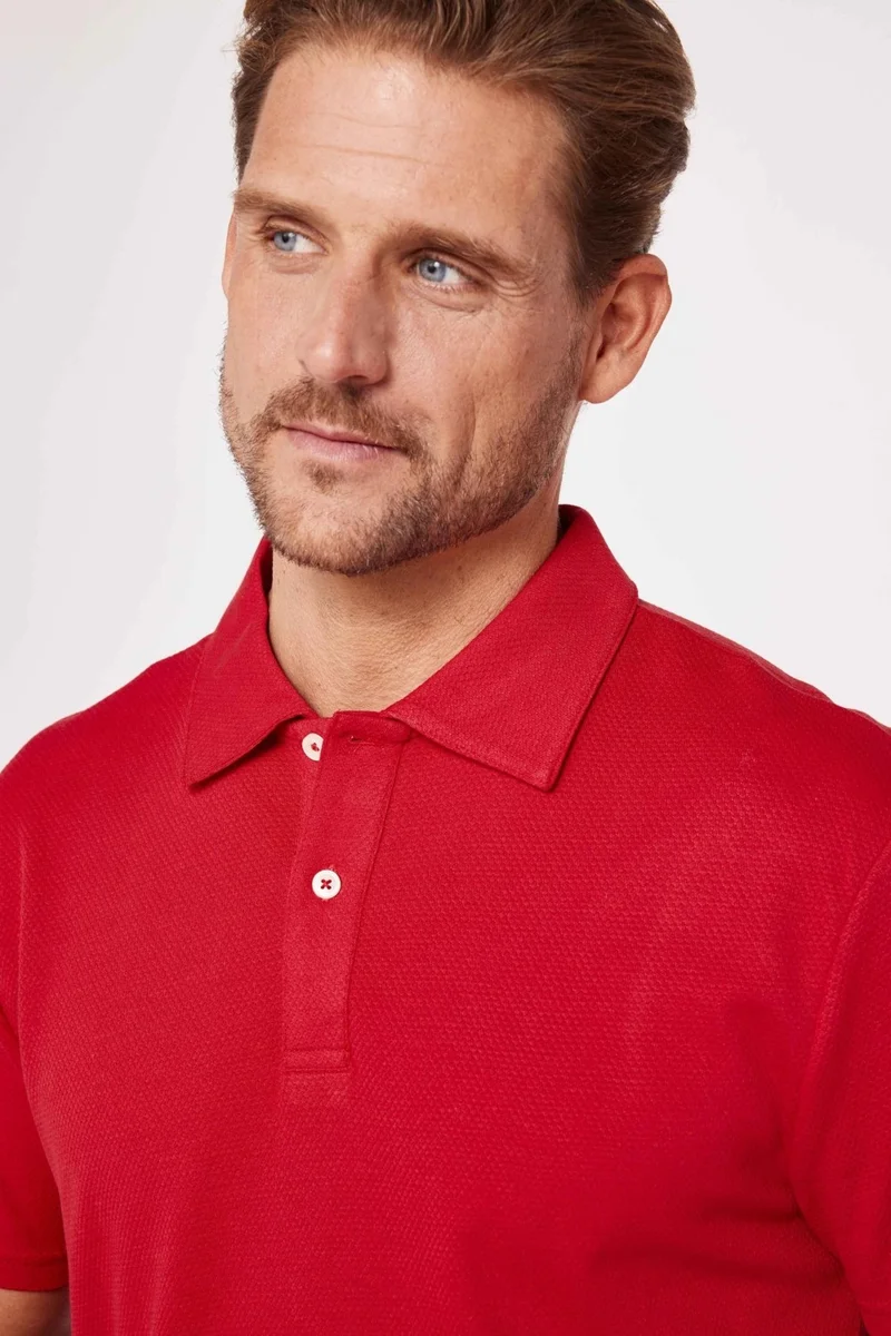 تودورس Men's Slim Fit Slim Cut 100% Cotton Patterned Claret Red Polo Neck T-Shirt