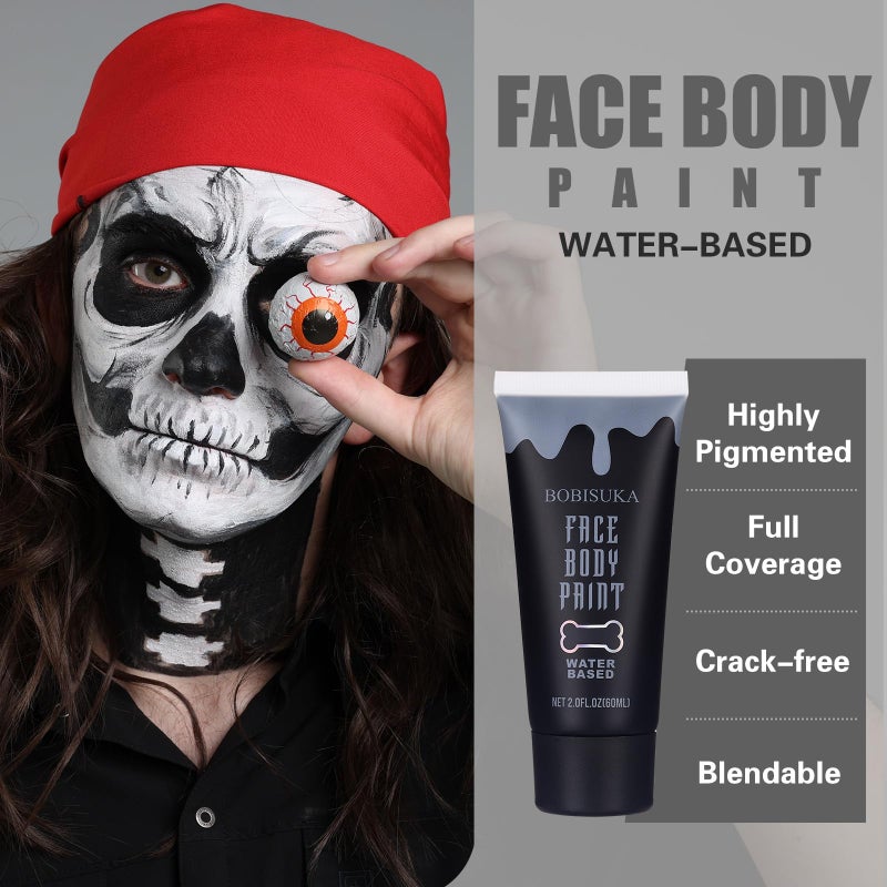 BOBISUKA Black Face Body Paint, Water Based Face Painting for Art Theater Halloween Party Cosplay Clown SFX Makeup for Women Adults, Non-Toxic Washable - Image 4