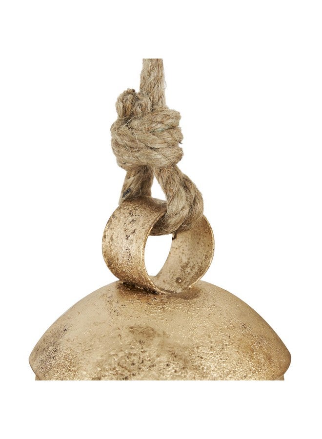 ديكو 79 أجراس بقرة معدنية مزخرفة من ديكو 79 مستوحاة من التبت مع حبل معلق من الجوت، مجموعة من 3 قطع، 10 بوصات، 8 بوصات، 6 بوصات، ذهبي - Image 4