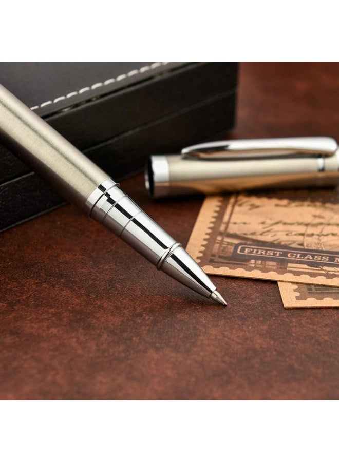 قلم حبر جاف فاخر معدني للتوقيع - قلم كتابة تنفيذي فاخر بحبر أسود، قلم حبر جاف سلس التدفق للتوقيعات التجارية، للاستخدام المكتبي، هدية مثالية للشركات بلمسة نهائية أنيقة باللونين الأسود والفضي - Image 5