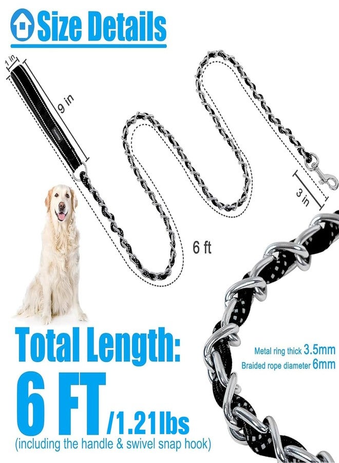 HOMIMP Chew Proof Dog Leash for Medium Large Dogs, Reflective 6 FT Heavy Duty Metal Chain Dog Leashes with Soft Padded Handle, Anti Bite Durable Rope Leashes for Pitbull, Non Chewable - Image 2