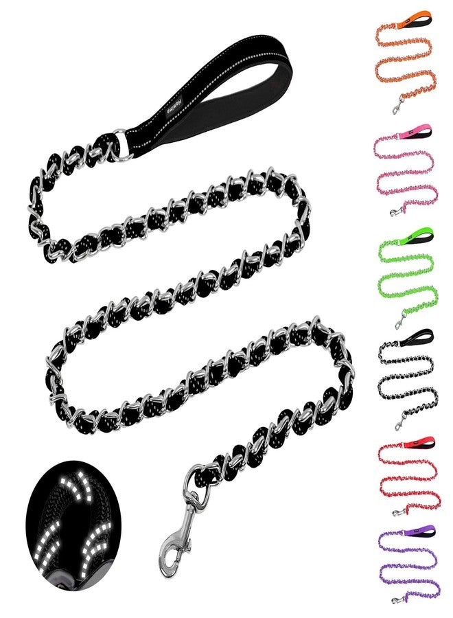 HOMIMP Chew Proof Dog Leash for Medium Large Dogs, Reflective 6 FT Heavy Duty Metal Chain Dog Leashes with Soft Padded Handle, Anti Bite Durable Rope Leashes for Pitbull, Non Chewable - Image 1