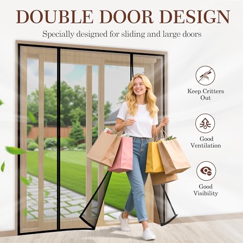 Yotache Magnetic Screen Door Fits Door Size 72"x96", Screen Size 74"x97" Double-Sided Opening Reinforced Mesh with Strong Magnets for Balcony, French, Sliding Glass Door - Image 3