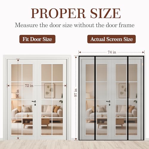 Yotache Magnetic Screen Door Fits Door Size 72"x96", Screen Size 74"x97" Double-Sided Opening Reinforced Mesh with Strong Magnets for Balcony, French, Sliding Glass Door - Image 2