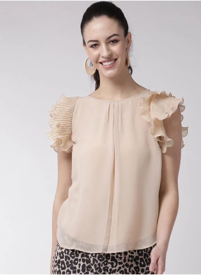 Mish Solid Ruffled Top with Curved Hem