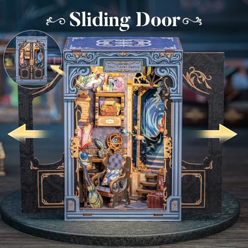 CUTEBEE Book Nook Kit DIY Miniature House Dollhouse Kit for Adults and Teens Booknook Tiny House Bookshelf Decor 3D Wooden Puzzle Gifts for Family Friends Soul Travel Agency - Image 5