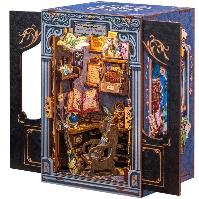 CUTEBEE Book Nook Kit DIY Miniature House Dollhouse Kit for Adults and Teens Booknook Tiny House Bookshelf Decor 3D Wooden Puzzle Gifts for Family Friends Soul Travel Agency - Image 3