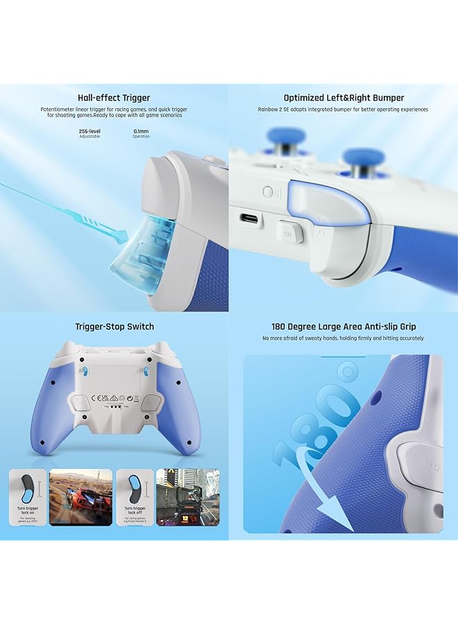 KASTWAVE Pc Controllers Rainbow 2 Se Wireless Controllers Motion Control Hall Effect Trigger 12 Bit Adc 3 Sets Of Joysticks 4 Way&8 Way D Pad Pc App Controller For Switch/Pc/Android/Ios  - Image 5