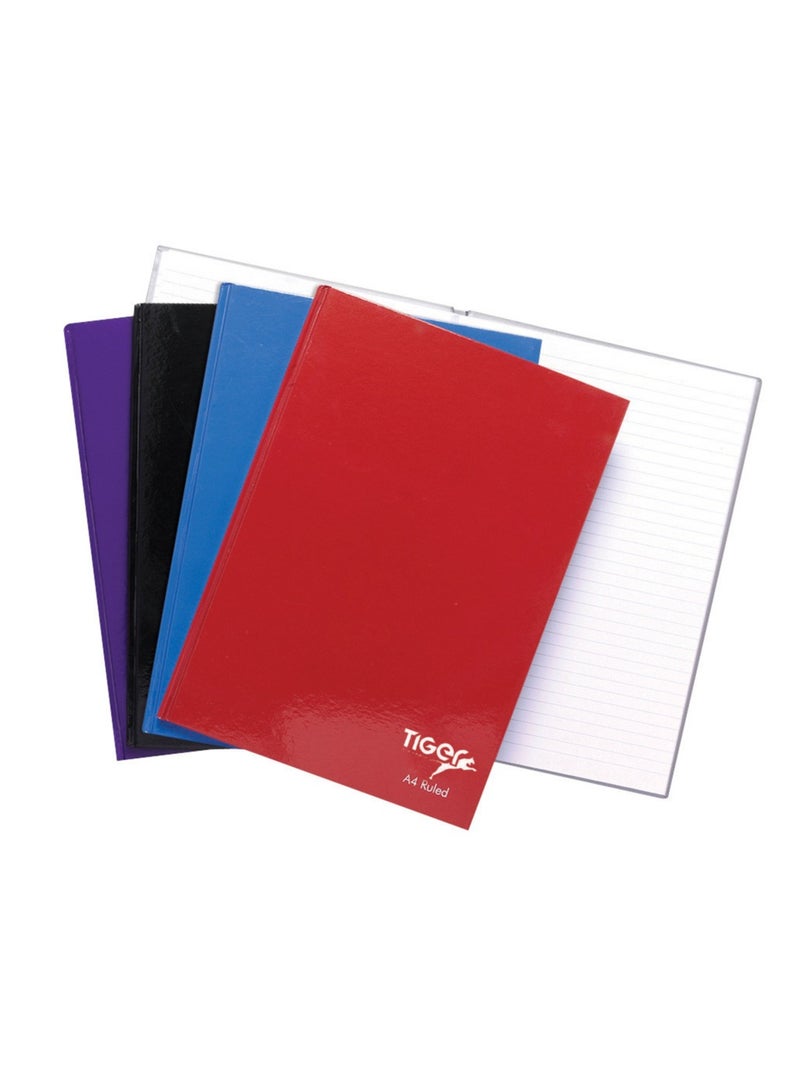 TIGER Casbound A4 Notebook, Feint ruled, 60gsm paper, 80 Sheets, Assorted colours, Pack 5 - Image 1