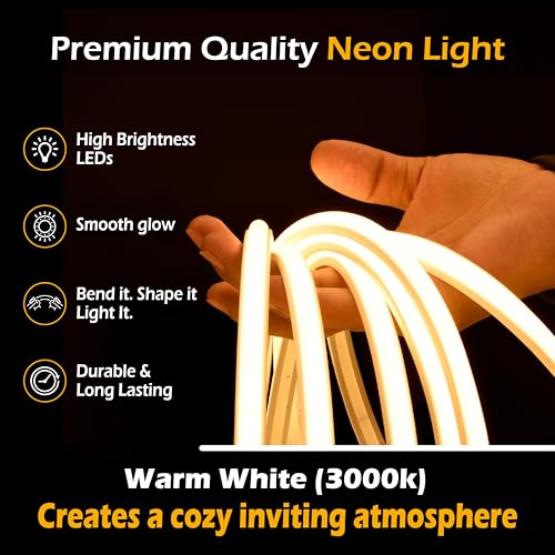 Forus 5 Meter LED Neon Strip Light, 10mm Warm White Waterproof Flexible 5M COB Neon Rope Light, Cuttable LED Strip for Indoor Outdoor Wall Decor, Home, Shop, Party & Festival Lighting 1-Yr Warranty - Image 4