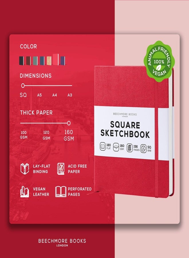 Beechmore Books Square Mixed Media Sketchbook - 8"x8" Professional Art Journal, 160 GSM / 98 lb Ivory Paper, Perforated Pages, Vegan Leather Hardcover, Lay-Flat Design for Drawing & Doodling - Image 2